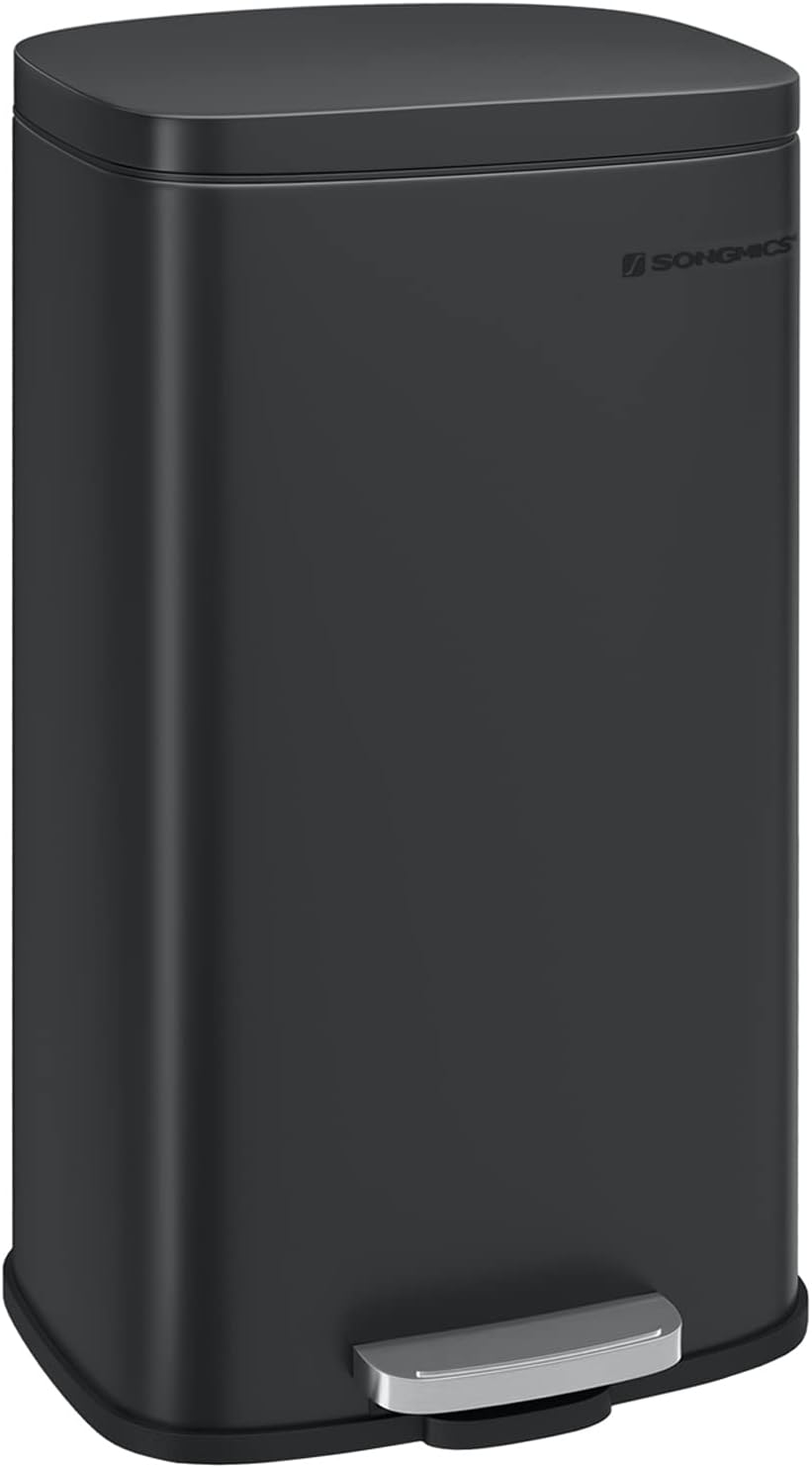 SONGMICS Kitchen Bin 30 L Pedal Rubbish Bin Soft Close Steel Black LTB03BK