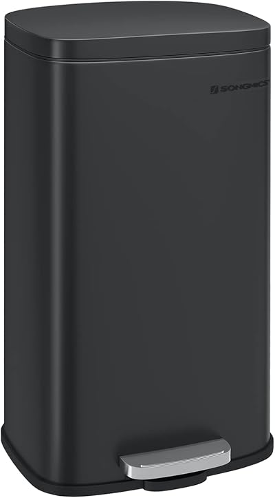 SONGMICS Kitchen Bin 30 L Pedal Rubbish Bin Soft Close Steel Black LTB03BK