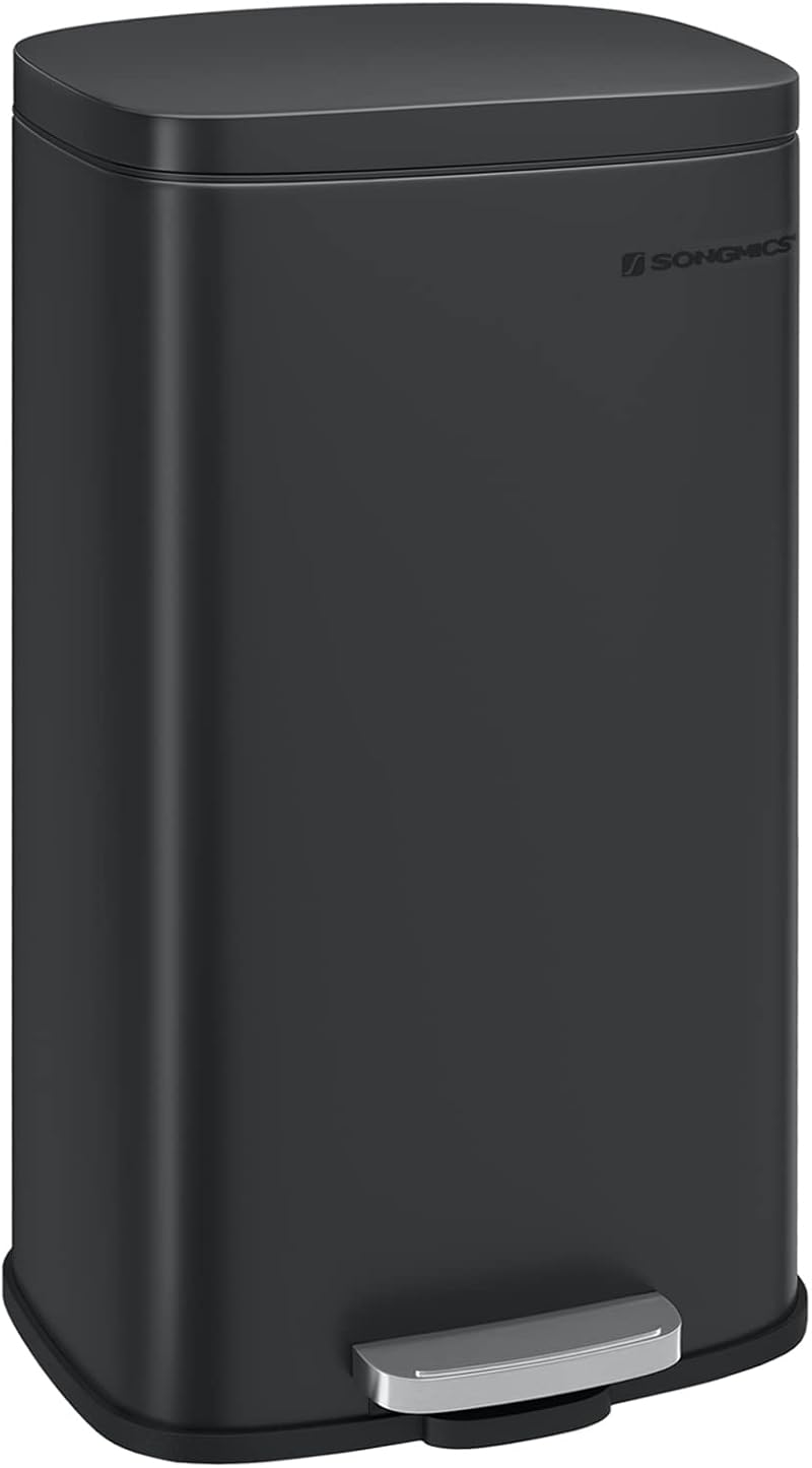 SONGMICS Kitchen Bin 30 L Pedal Rubbish Bin Soft Close Steel Black LTB03BK