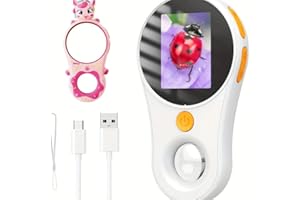 IWOBAC Kids Microscope, Educational Science Kit Toy Portable Handheld Magnifier Macro Fixed Focus Digital Children's Microscope 500X Magnification, 4X Zoom, Interactive Learning, Ages 3+ (Pink)