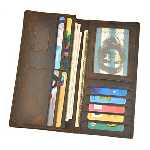 Le'aokuu Mens Genuine Leather Bifold Wallet Organizer Checkbook Card Case (Brown 3)