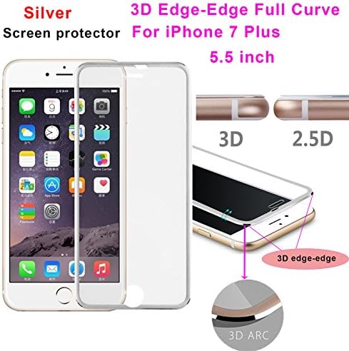 iPhone 7 Plus Tempered Glass Screen Protector, GetChance 3D Curved Edge Tempered Glass Film Full Screen Protector for Apple iPhone 7 Plus Silver