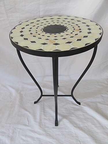 Beige / Black Mosaic Black Iron Outdoor Accent Table 21″H