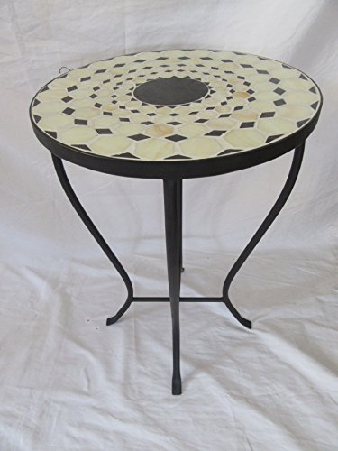 UPC 043499925898, Beige / Black Mosaic Black Iron Outdoor Accent Table 21&quot;H