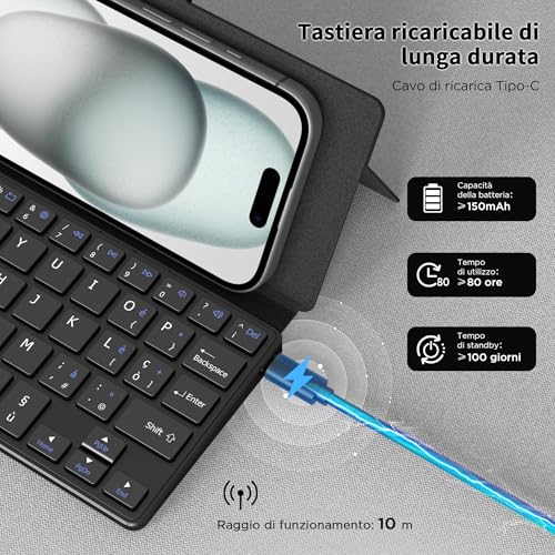 CACOE Bluetooth Keyboard with Stand, Mini Portable Super Light | Mini Folding Keyboard Dual Channel for Mobile Phone, Smartphone and Other iOS Android Windows, Black