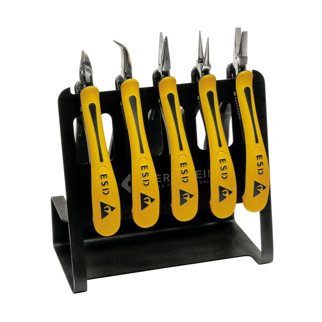 Bernstein ESD Classic Line Vario Pliers Set, 5 Pieces (Including ESD Tool Holder), Electronic Pliers Set, Precision Mechanics Tool Set