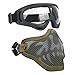Airsoft Masks- Adjustable Half Metal Steel Mesh Face Mask And UV400 Goggles Set For Hunting, Paintball, Shooting(Tan Skull)