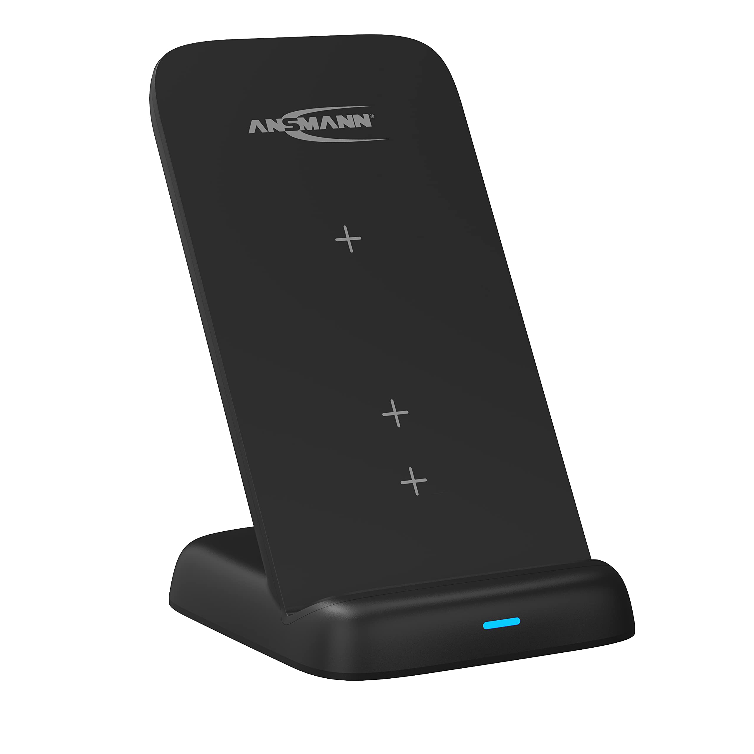 ANSMANN Qi Charger, 15W Vertical Wireless Charging Station Induction Charger for Qi-Enabled Devices such as Apple iPhone (12, 11, XS, XR, X, 8), AirPods, Samsung Galaxy (S21, S20, S10)