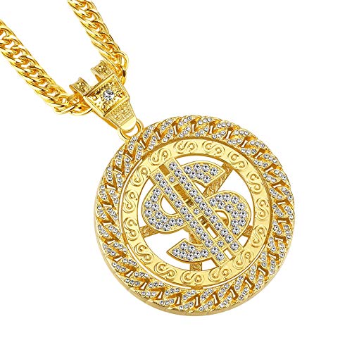 NYUK Gold Chain for Men with Dollar Sign Pendant Necklace (Style D 36'' Length)