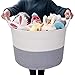 Large Cotton Rope Laundry Basket - Baby Laundry, Woven Laundry Basket, Dog Toy Basket, XXL Blanket Basket, Long Handles, Decorative Nursery Hamper | Grey White 20'' x 13'' Wide Extra Large