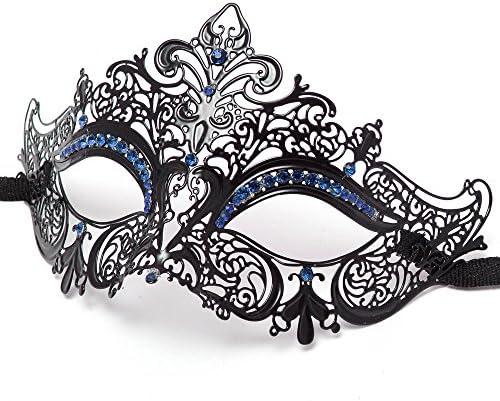 Party Queen Venetian Mask Sparkling Blue Rhinestone-Black