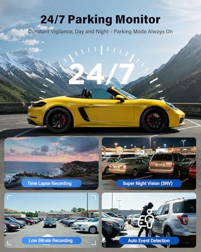 4K 3 Channel Dash Cam Front and Rear Inside Camera with STARVIS 2,4K+2.5K+2.5K Dashcam for Cars,Built-in 5G Wi-Fi & GPS,64GB Card,Loop Recording,HDR,Night Vision,Voice Guidance,24H Parking Mode