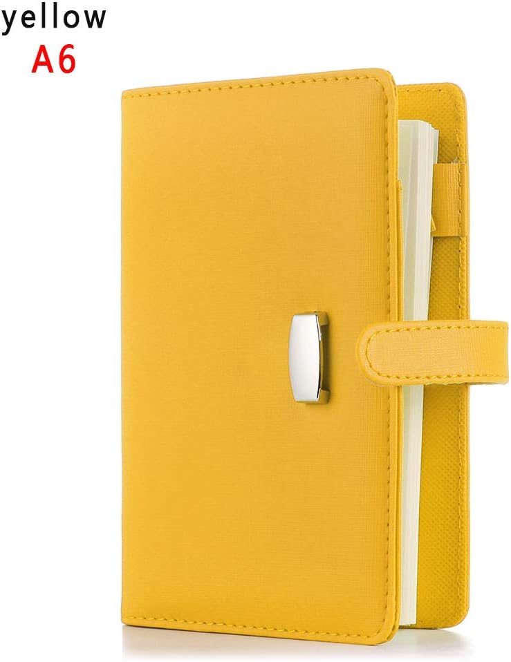 A6/A7 Size Business Notebook Soft PU Leather Loose Leaf Agenda Planner Organizer Travel Journal Daily Plan Notepad 80 Thick Pages (Yellow, A6)