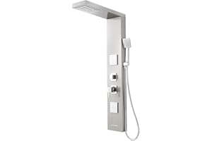 ROVOGO Shower Panel Tower System with High Pressure Shower Head, Body Jets, Handheld and Tub Spout, 46.5" Shower Column Stainless Steel with Mixer Valve, Brushed