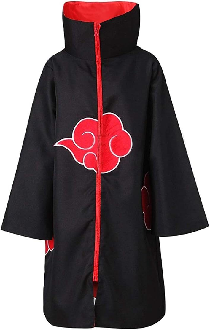 Unisex Akatsuki Organization Members Cosplay Cloak Halloween Cosplay Costume Uniform Ninja Robe with Headband (Stand Collar)