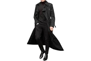 Trench Coat for Men Slim Fit Casual Breasted Notched Collar Long Jacket Windproof Peacoat Wih Pockets