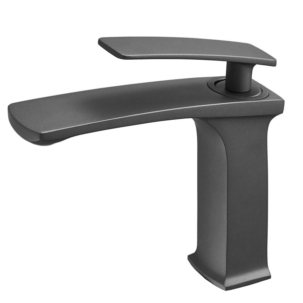 Single Handle Basin Mixer Tap Gun Grey Finish Taps for Bathroom 1 Hole Mount Lavatory Modern Faucet Gudetap GT7895GKB
