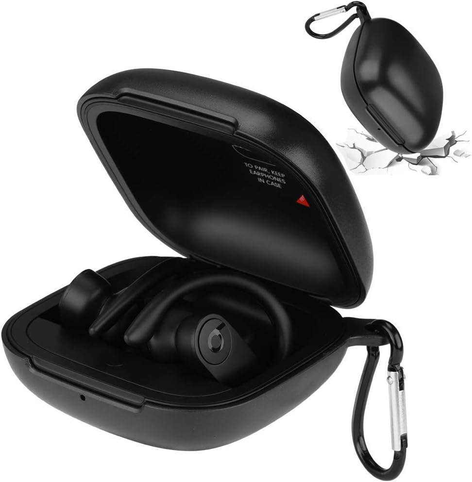 GEVO for Powerbeats Pro Case,Anti-Lost Shockproof Easy Carrying Protective Beats Case，Dust Guard 360° Protection Hard PC Skin Cover Case with Carabiner for 2019 Newest Powerbeats Pro (Black)