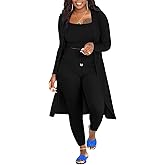 Women 3 Piece Outfits Ribbed Sleeveless Long Cardigan Crop Tank Tops Bodycon Shorts Sets Sweatsuit Lounge Set