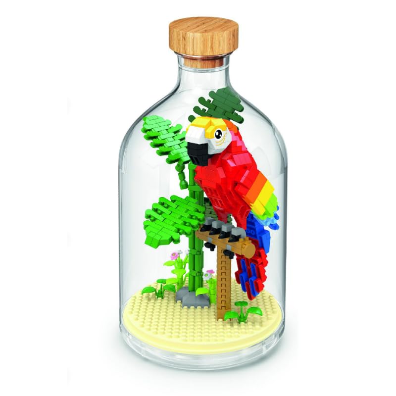 WiseHawk Kit of miniature blocks to assemble insects and small animals. Includes methacrylate bottle to protect the construction. Parrot — image 1