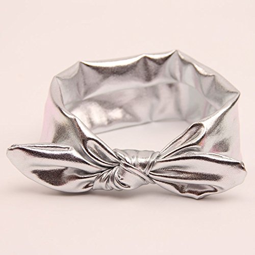 AKOAK New Fashion Children Metallic Messy Big Bow baby Girls Elasticity Headband Baby kids Cloth Turban Knot Hairband Wrap1PcsSilver