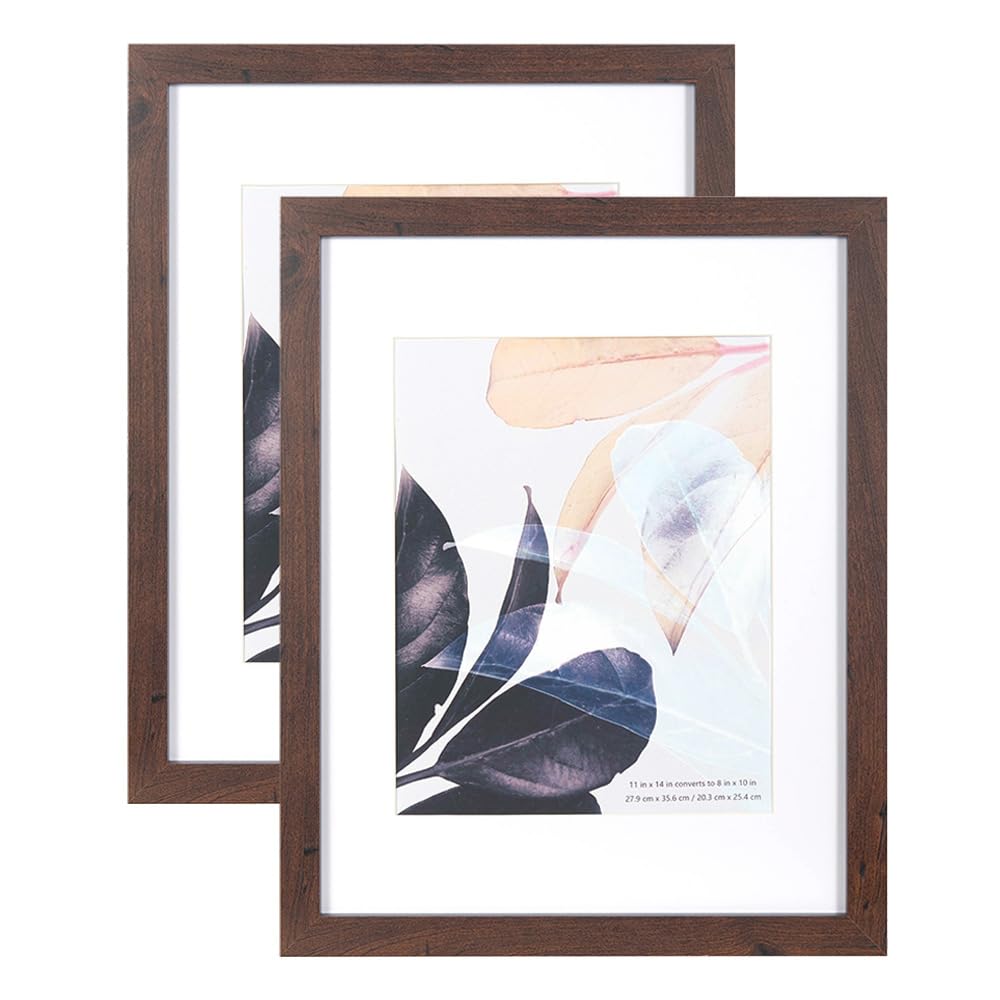 Walnut Picture Frames 14x11 Inch 2 Pack, Wooden Picture Frame for Tabletop and Wall Mounting, Mount for Picture 8x10…