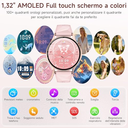 2026 Nuovo Smartwatch Donna con ECG/HRV/Acido Urico/Lipidi,1.32" AMOLED Orologio con 24H Chiamate, Pressione Sanguigna, Salute femminile, Cardiofrequenzimetro, Sonno, SOS, Fitness Watch Android e iOS