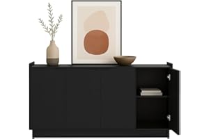 Prepac Simply Modern 4 Door Console Table Storage Cabinet, Buffet Cabinet for Storage and Organization, Modern Side Table with Doors & Shelves, 60”W x 30”H x 16”D, Black