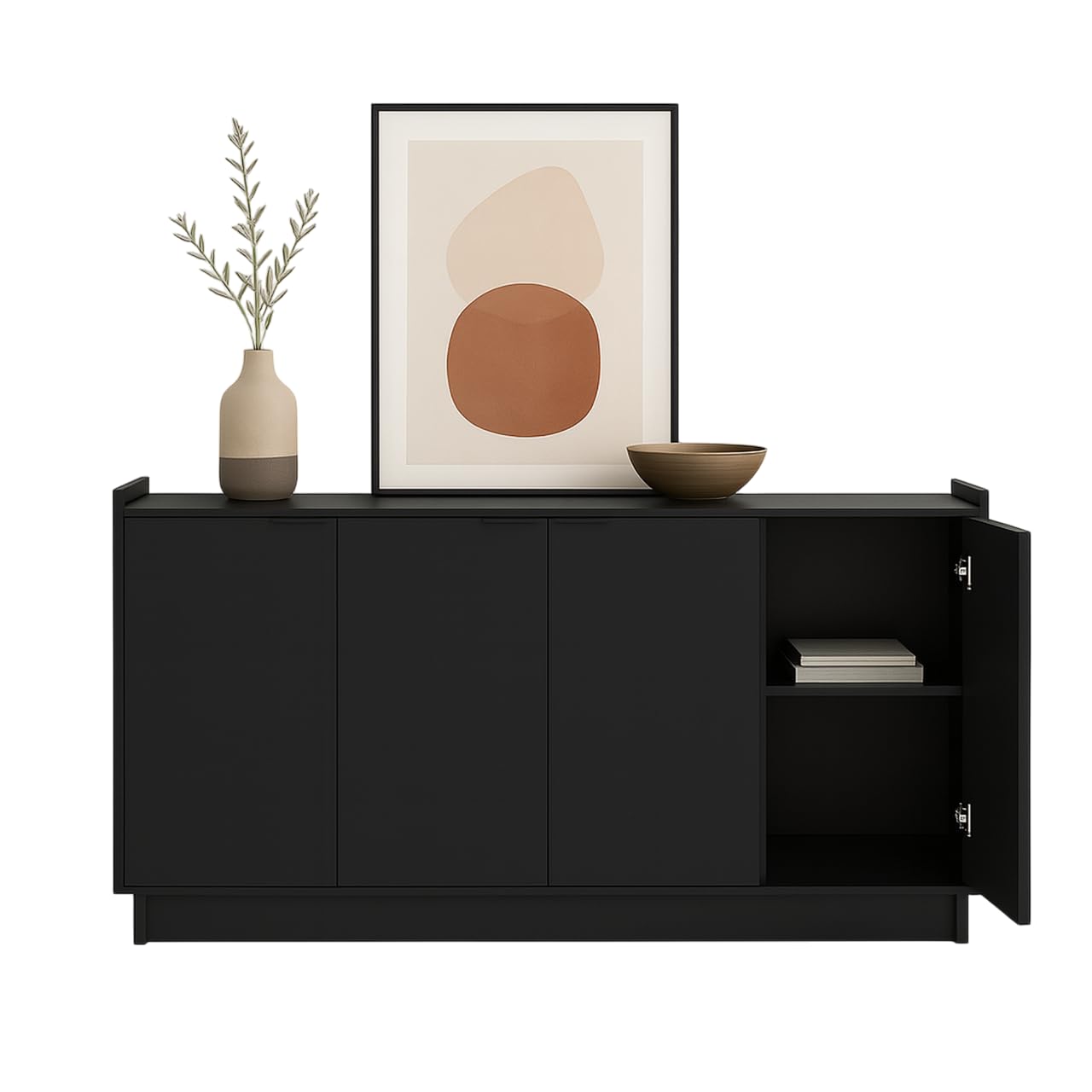 Photo 1 of ** PARTS ONLY ** Prepac Simply Modern 4 Door Console Table Storage Cabinet, Buffet Cabinet for Storage and Organization, Modern Side Table with Doors & Shelves, 60”W x 30”H x 16”D, Black