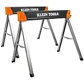 Klein Tools 66187 Folding Sawhorse, Heavy Duty Legs, Metal Saw Horse for Woodworking, Carpenters, Contractors, 2-Pack