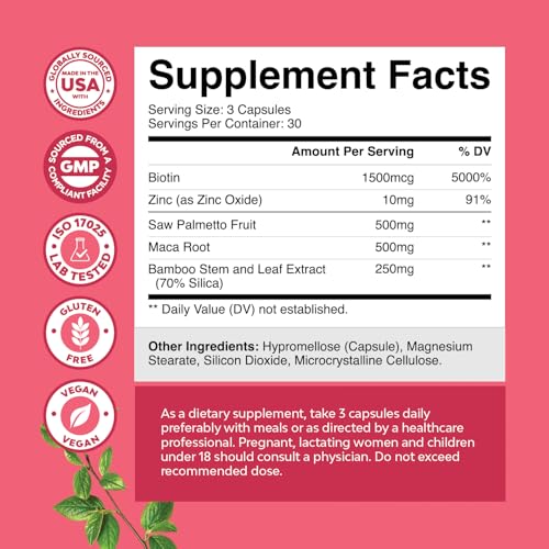 Saw Palmetto for Women 500mg - DHT Blocker for Women 30-Day Supply - Hair Vitamins for Hair Loss Supplement - Saw Palmetto Extract Capsules with Maca Root & Biotin - 90 Count