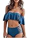 Huiyuzhi Sexy Women Off Shoulder Swimsuit Two Piece Bikini Swimwear,Dark Blue,Large