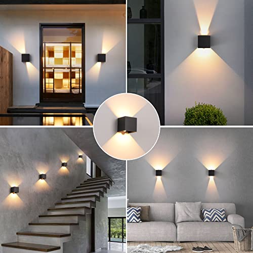 Pack of 2 LED Wall Light Indoor/Outdoor with Motion Sensor, 12 W, 3000 K Warm White Wall Lamp, IP 65 Waterproof Outdoor Wall Light, Modern Outdoor Wall Lighting with Up and Down Adjustable Beam Angle, Black