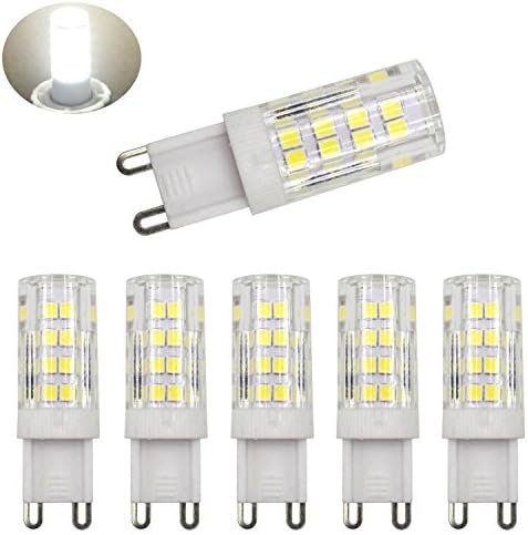 G9 LED Dimmable Light, Bi-pin Base, Daylight White 6000k,4W ( 40W Halogen Equivalent ) T4 JD Type LED G9 Bulb 400LM, AC100V-130V (5 pack)