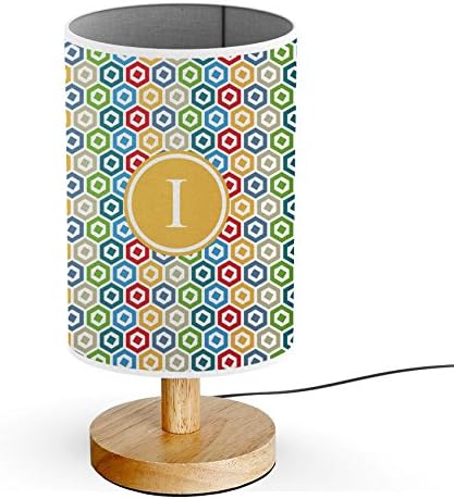 [ INITIAL LETTER I ] Monogram Name USB POWERED Wood Base Desk Table Bedside Lamp [ Geometric Abstract Style ]