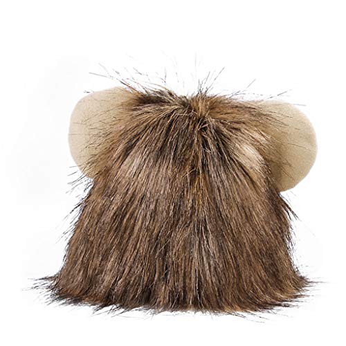 Halloween pet headwear,Lion Mane Wig for Cat Dog Accessories,Adjustable Washable Comfortable Fancy Lion Hair kitty puppy Ears cute Beauty decoration for Christmas Party (M, Brown)