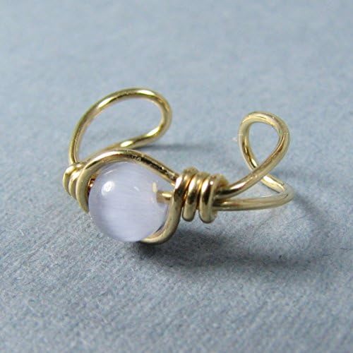 Light purple Cats Eye Fiber optic 14k Gold Filled ear cuff 4mm bead