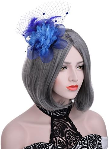 JYbetsy Ladies Fascinator Hat Cocktail Headwear with Headband and Hair clip For Wedding/Cocktail (Blue)