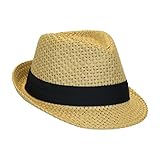 Classic Natural Straw Fedora, Black Pleated Band, Short Brim Summer Panama Hat