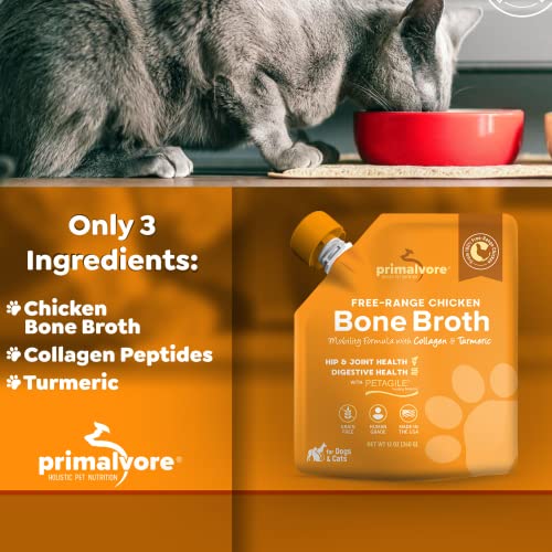Primalvore FreeRange Bone Broth for Dogs &Cats, Mobility Formula w/Collagen Peptides to Help