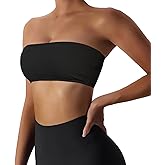 Boudaner Women’s Padded Bandeau Sports Tube Top Bra Strapless Wireless Solid Seamless Yoga Workout Bralette