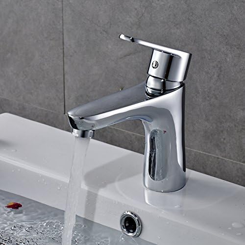 ROVATE Bathroom Sink Faucet, Brass Single Handle Vanity Faucet with Aerator Spout, Cold and Hot Water Mixer Tap, Chrome
