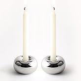 Silver Modern Doughnut Shaped Candlestick Holder, Small Decorative Taper Candle Holder for Bathtub Bedroom Livingroom，2 Pack