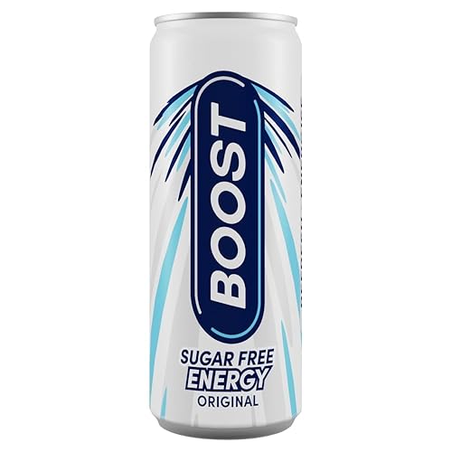 Boost Energy Drink Sugar Free Original - 24 Pack Drinks with Caffeine, Taurine and Vitamin B | Carbonated Energy Drinks | Gluten Free Vegan Low Calorie Zero Sugar Fizzy Drinks | 24x250ml