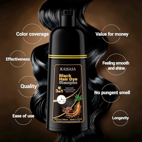 IIIMEIDU Hair Dye Shampoo for Gray Hair Coverage, 3 in 1 Natural Black Dye for Women Men, 500ml