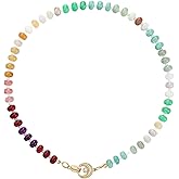 LCTrusttmor Gahna Colorful Boho Beaded Necklace for Women, Multilayer Gemstone Choker Jewelry, 18K Gold Plated Natural Stone Beach Surfer Necklace