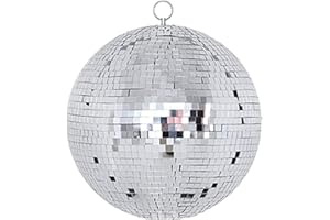 TAIKUU 久の物 16 Inch Large Disco Ball Decorations, 70's 80's 90's Silver Rotating Glass Mirror Ball with Hanging Ring, for Bar DJ Club Stage Lighting Holiday Party Birthday