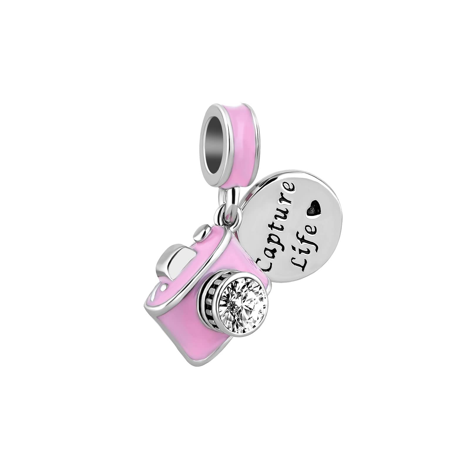KunBead Jewelry Pink Camera Capture Life Travel Pendant Charm Bead Compatible with Pandora Bracelets