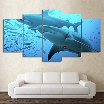 Zdlyy Home Decor Art Poster Canvas Wall Art Picture Modern Home Decoration 5 Pieces Deep Blue Sea Animal Big Shark Sea View Living Room Poster Frame 10x15 10x20 10x25 Cm Buy Online At