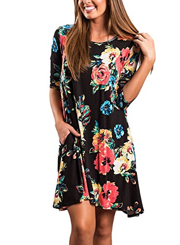 Walant women s 3/4 sleeve floral print a-line crew neck…